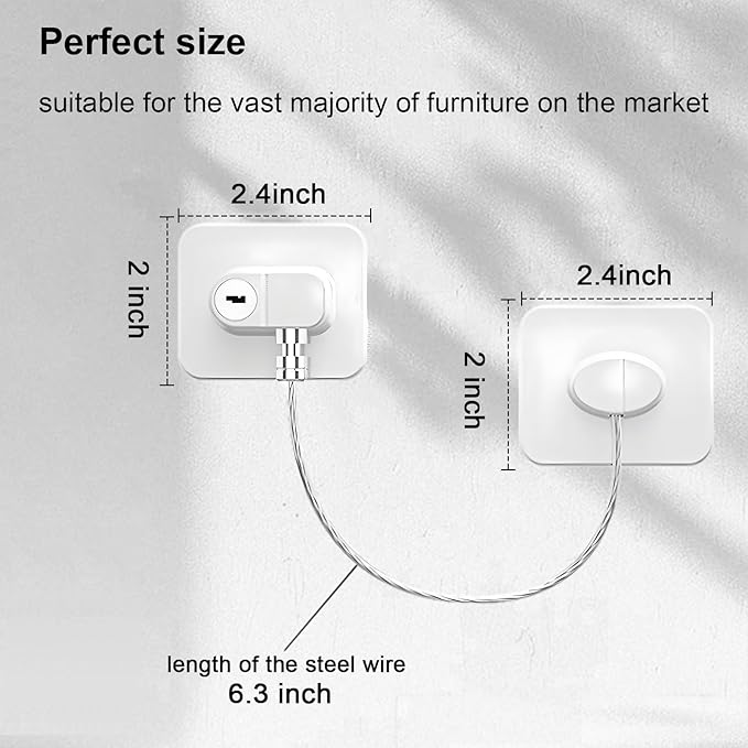 Fridge Lock (2 Pack),Refrigerator Lock with Keys,for Fridge, Cabinet Locks, Drawers, Dishwasher, Toilet and Child Safety Cabinet Locks, 3M Adhesive No Drilling (White)