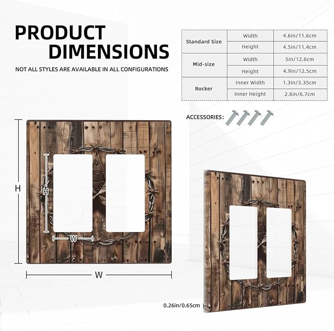 Outlet Covers Rustic Star Western Cowboy Wood 1 Gang Duplex Light Switch Cover Plate Decorative Wall Plates Electrical Switchplate Receptacle for Farmhouse Home Decor（2 Pack）