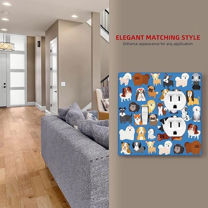 Cute Animal Dogs Puppy Decorative Outlet Cover 1 Toggle 1 Duplex Light Switch Plate Cover Electricity Receptacles Plates For Home Kitchen Living Bedroom 4.6 * 4.5