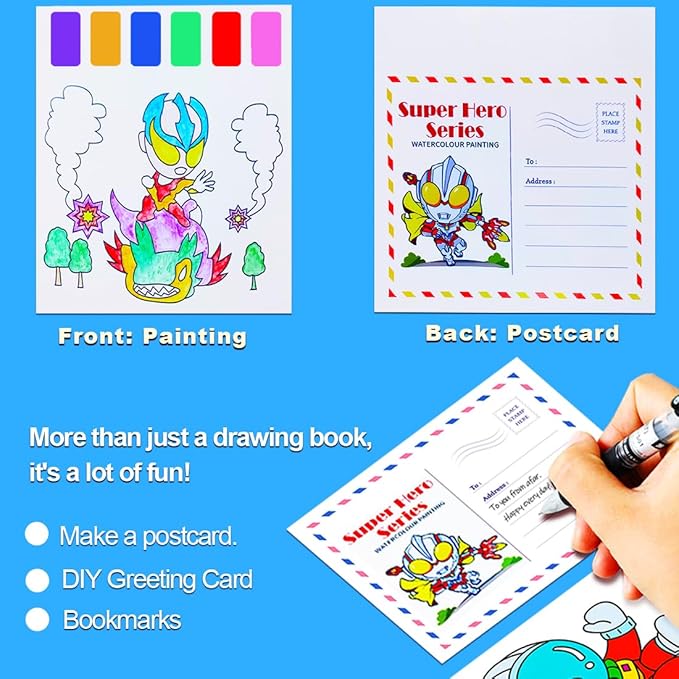 JUNQIU Water Color Paint Sets for Kids, Paint With Water Books for Kids Ages 4-8, Pocket Watercolor Painting Book, Arts and Crafts Kit for Girls Boys Coloring with Brush
