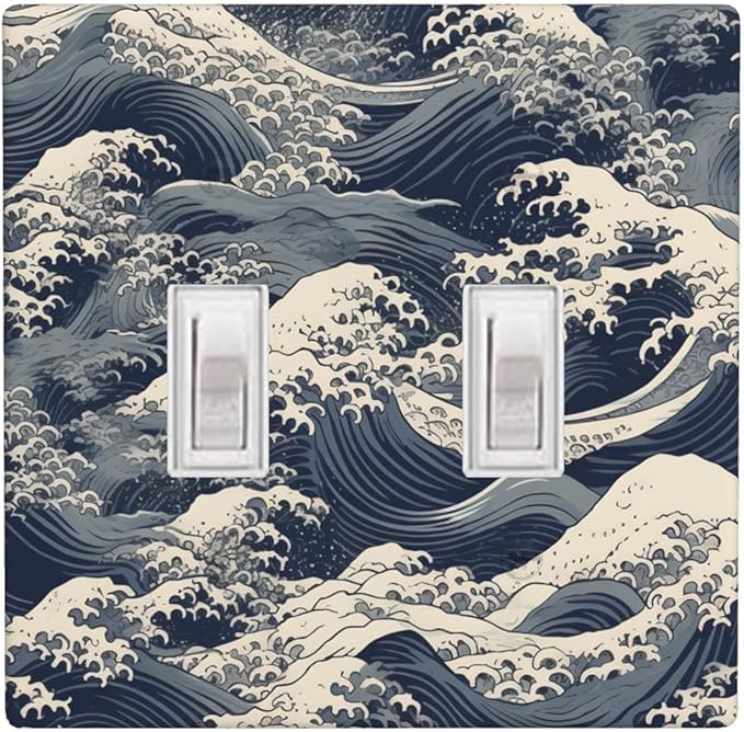 Ocean Waves 2-Gang Double Toggle Switch Plate, Blue Sea Wave Wall Plate for Coastal Home, Beach House & Bathroom