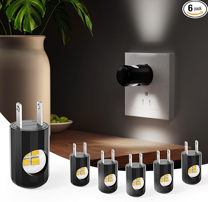 TSEXES 6 Pack LED Night Lights with Dusk to Dawn Sensor,5000K Daylight,Plug in Wall Night Lights for Kids, Kitchen, Hallway, Bathroom, Bedroom,Non-Dimmable