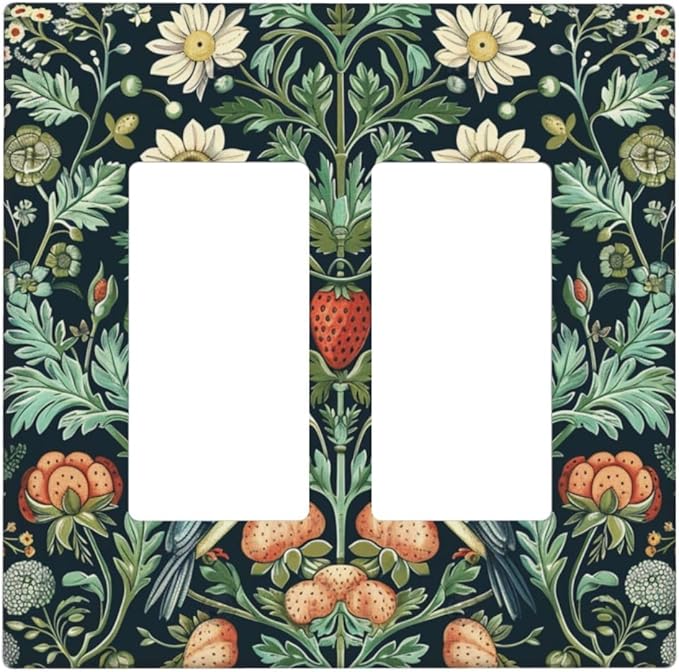 Light Switch Cover Plate Strawberry Birds Flowers Plant Morris Floral 2 Gang Double Rocker Outlet Covers Decorative Switch plates Electrical Wall Plates GFCI Receptacle for Bathroom Bedroom