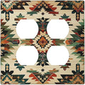 Outlet Covers Southwest Rustic American Indian Aztec Boho 2 Gang Double Duplex Decorative Light Switch Covers Electrical Wallplates Socket Faceplate for Bed Room living Room Decor