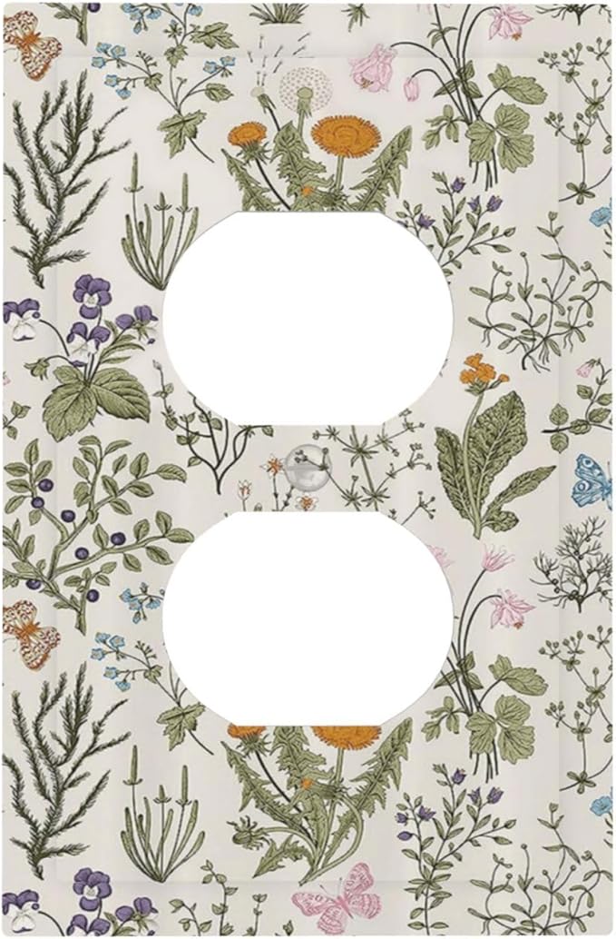 Outlet Covers Boho Floral Vintage Flowers Plants 1 Gang Duplex Light Switch Cover Plate Decorative Wall Plates Electrical Switchplate Receptacle for Bathroom Bedroom Decor（2 Pack）