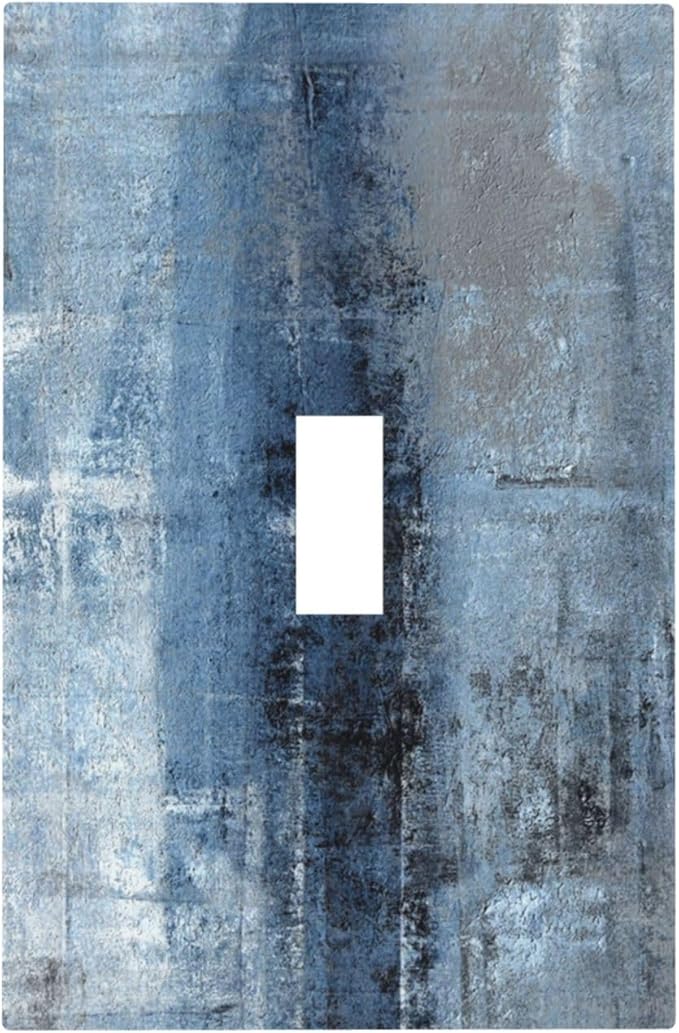 Outlet Covers Navy Blue Gray Abstract Ink Painting 1 Gang Duplex Light Switch Cover Plate Decorative Wall Plates Electrical Switchplate Receptacle for Bathroom Bedroom Decor（2 Pack）
