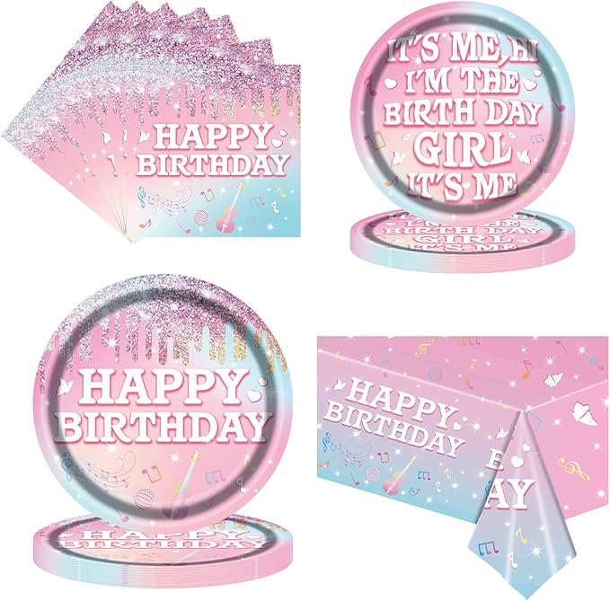 Girls Birthday Party Tableware Set,Birthday Paper Plates and Napkins Party Supplies,Pink Gold Cheers to Girls Party Decorations,Serve 25