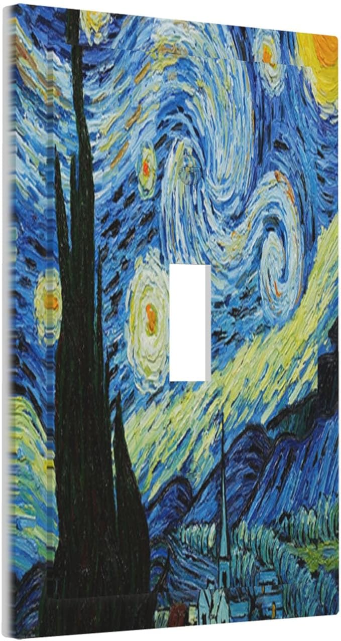 Van Gogh The Starry Night 1-Gang Toggle Light Switch Plate, Post-Impressionist Masterpiece Swirling Night Sky Decorative Wall Plate for Living Room Decor