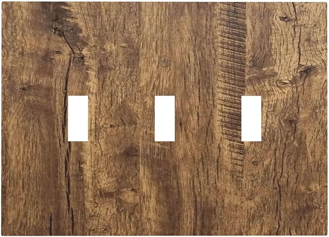 Rustic Brown Wood Distressed Wood Print Decorative Switch Plates 3 Gang Wall Plate Triple Toggle Light Switch Cover Faceplate Electrical Wall Panels for Farmhouse Home Decor