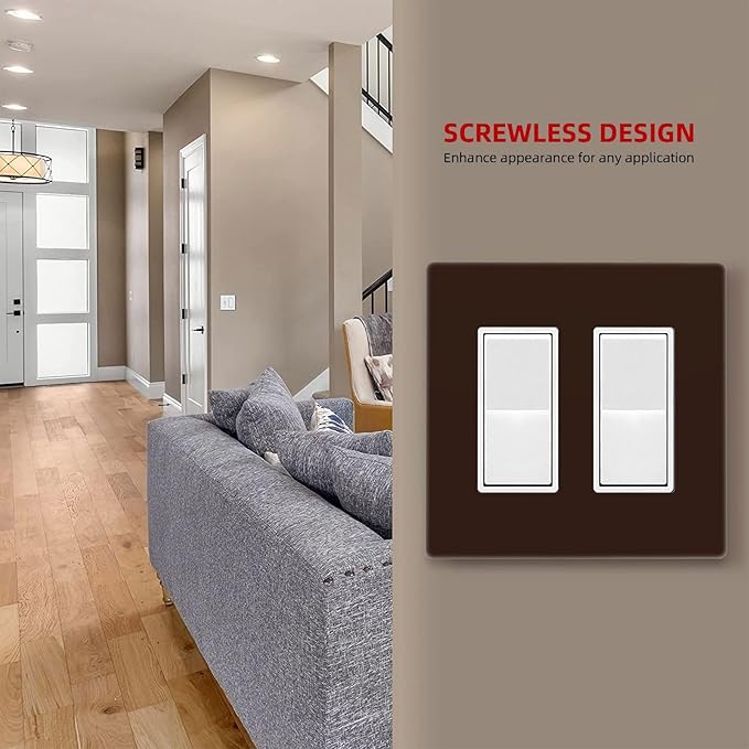 Coffee Brown 2 Gang Double GFCI Decorator Rocker/decorator Light Switch Cover Decorative Outlet Wall Plate Electrical Faceplate Screwless
