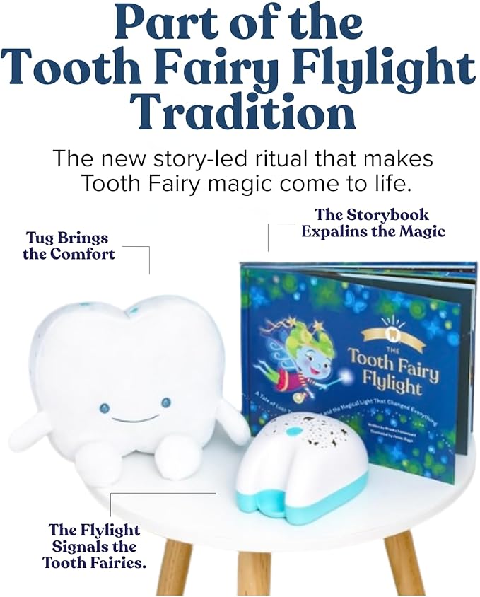 Tooth Fairy Pillow for Kids with Tooth Pocket, Tugs The Tooth Pillow, Comfort Plush for Loose Teeth, Big Feelings & Bedtime, Glow in The Dark, Ages 3+