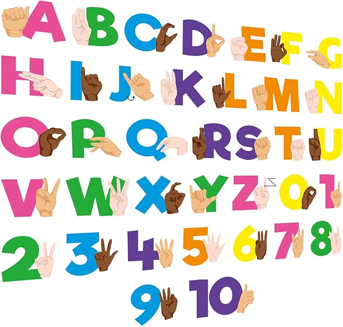 Resurhang 37 Pcs ASL Alphabet Number Card Colorful Learning ABC Number 0-10 American Sign Language Flash Cards Alphabet Poster Bulletin Board Wall Decor for Kindergarten Classroom(Bright Color)