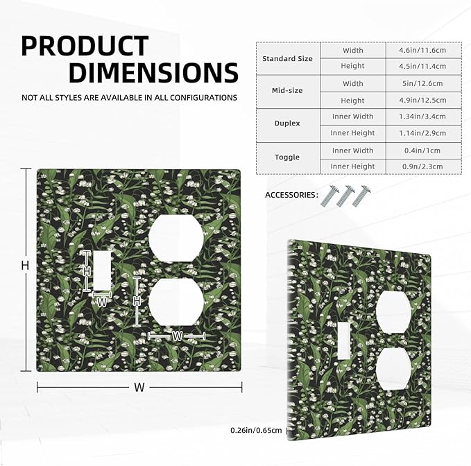 Boho Floral Green Leaves White Flowers Wallplates 1 Toggle 1 Duplex Switch Plate Electrical GFCI Faceplate Decorative Light Switch Covers for Farmhouse Bed Room Decor