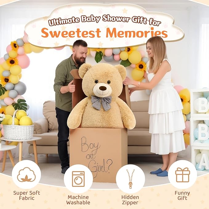 MorisMos Big Teddy Bear, 55inch Large Teddy Bear Plush, Lifesize Stuffed Animals Gifts for Girlfriend, Boyfriend, Brown