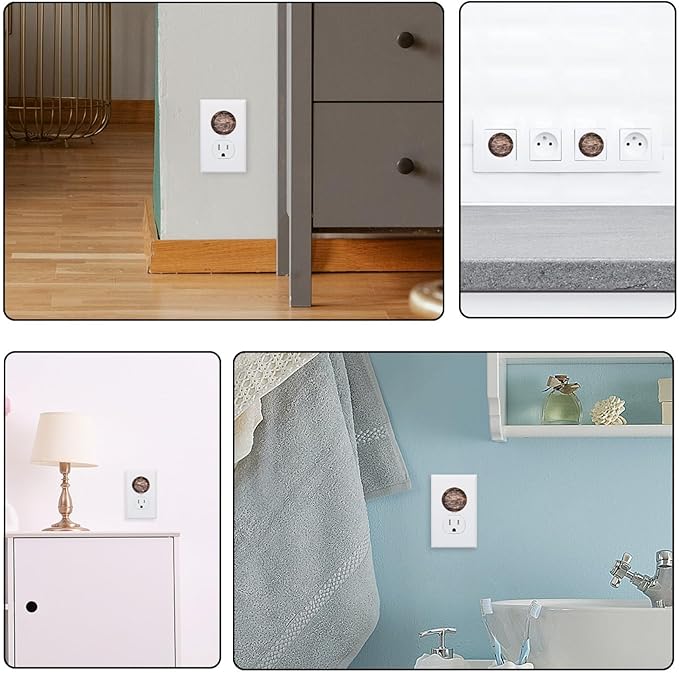 Vintage Brown Wood 12 Packs Outlet Covers Child Proof Plug Protector, Safety Outlet Plugs Covers, 2-Prong Wall Socket Protection Caps, Round Electrical Wall Receptacle for Home Office
