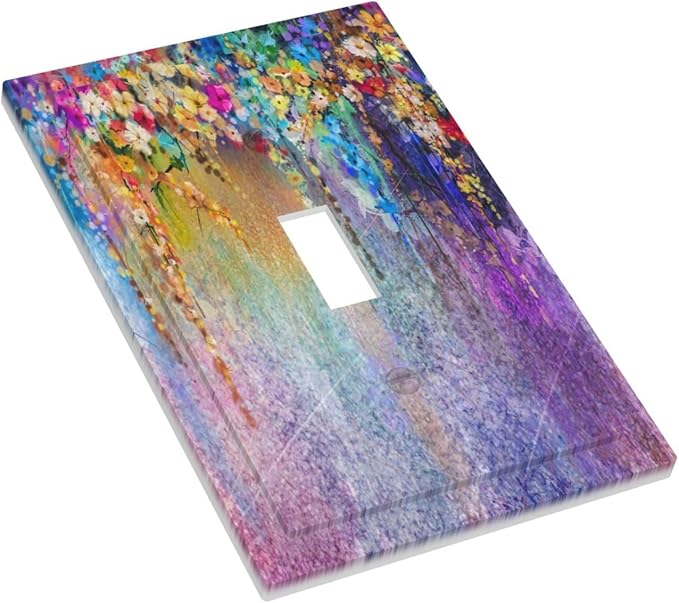 Colorful Floral Watercolor Flower 1 Gang Light Switch Cover Decorative Purple Single Toggle Wall Plate Switchcovers Electrical Switchplate Home Decor for Farmhouse Living Room Bedroom Decorate