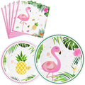 WERNNSAI Flamingo Party Decorations - 48PCS Hawaiian Plates and Napkins Summer Flamingo Themed Tableware Set Tropical Dinner Plates and Napkins for Girls Kids Birthday Baby Shower Serves 16 Guests