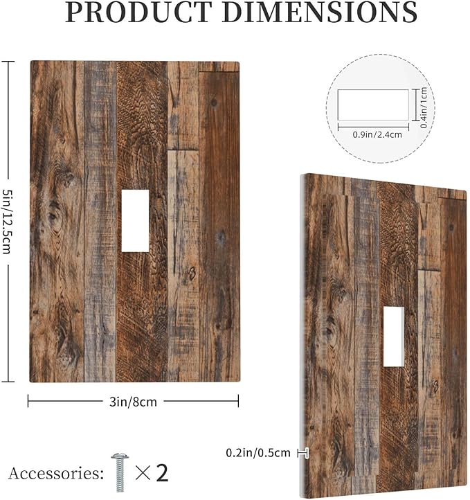 Vintage Board Rustic Brown Wood Texture Decorative Light Switch Cover 1 Gang Single Toggle Device Electrical Faceplate Switchplates Decorator Outlet Wall Plate for Farmhouse Home Decor