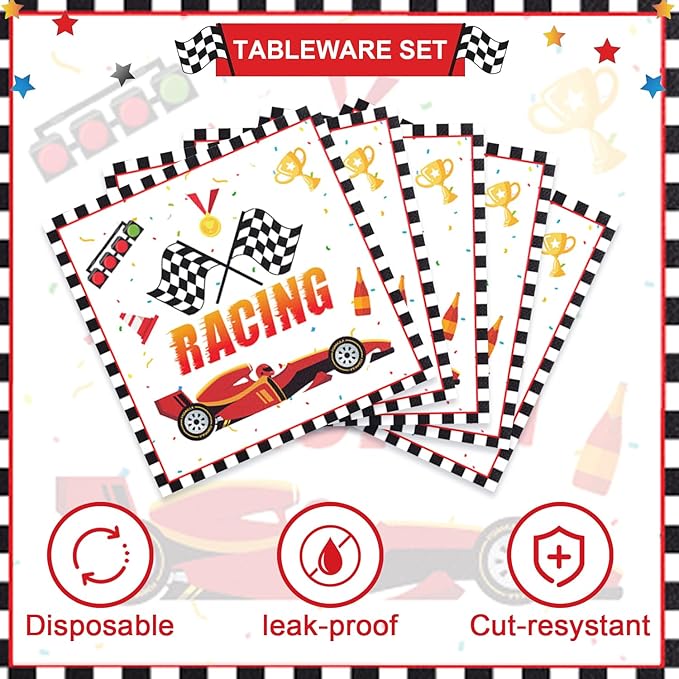 40pcs Race Car Plates and Napkins, Race Car Birthday Party Decorations for Race Car Theme Birthday party supplies