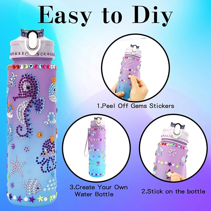 Gifts for Girls, Decorate Your Own Water Bottle Kits for Kids 4 5 6 7 8 9 10 Year Old Girl, Fun DIY Arts and Crafts Gift Toys for Kids Age 4-5-6-8-10-12, Birthday Graduation Gifts for Kid Girl Teens