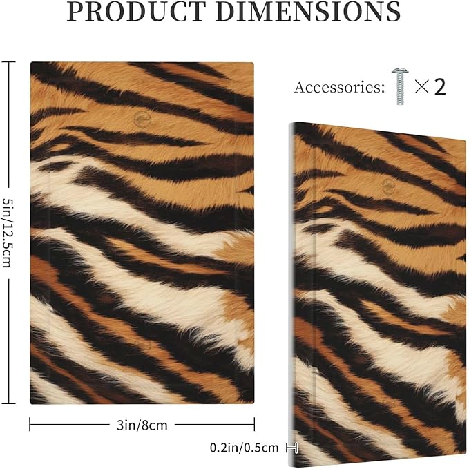 Tiger Texture Wild Animal Skin Pattern Print Light Switch Cover Plate 1 Gang No Device Blank Electrical Wall Plates Faceplate Decorative Switch Plate Covers for Kids Room Office Decor
