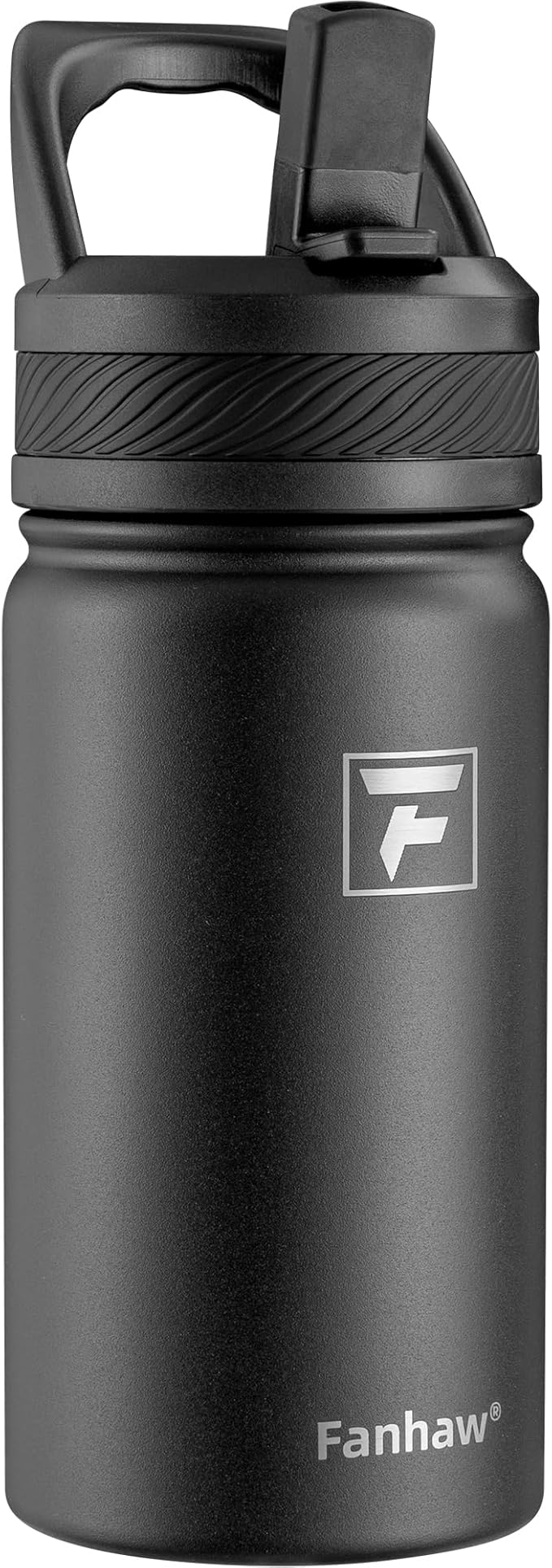 Fanhaw 14 Oz Kids Insulated Water Bottle with Straw Lid – Stainless Steel Double Wall Vacuum, Leak-Proof, BPA-Free Water Bottles for School Boys & Girls(Black)