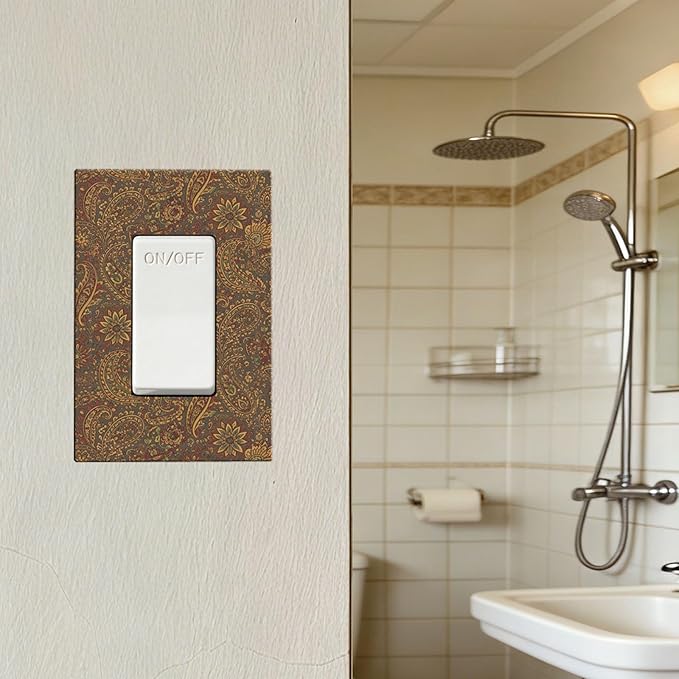 Vintage Paisley Single Rocker Switch Cover - 1-Gang Standard US Size Bohemian Boho Light Switch Covers, Autumn Tones Retro Floral for Eclectic Homes