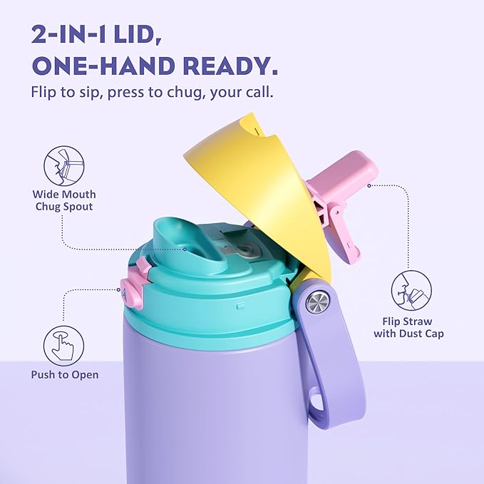 POWCAN 18 oz Insulated Water Bottle: 2-in-1 Push-Button Spout & Quick-Flip Straw, Leakproof, Cold 24Hrs, Fits Car Cup Holder, Metal Sports Water Bottle, Gift for Women, Girls, Daughter (Tangled Shine)
