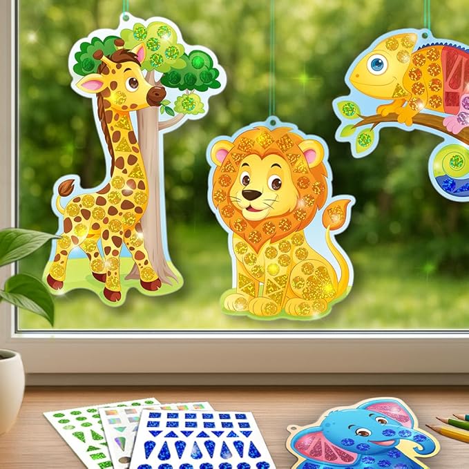 Imagimake Mirror Mosaic Animals Kids Art Set | DIY Craft Kits | Foil Stickers for Girls | Activities for Kids Ages 3-5 | Travel Art Kit for Toddler | Gift Set for Girls| 3,4,5,6,7 Year Old Boy Gifts