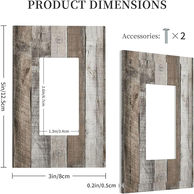 Natural Grey Wood Vintage Faux Wood Grain Decorative Outlet Covers 1 Gang Single Rocker Light Switch Cover Plate Wall Plates GFCI Faceplate for Farmhouse Home Decor