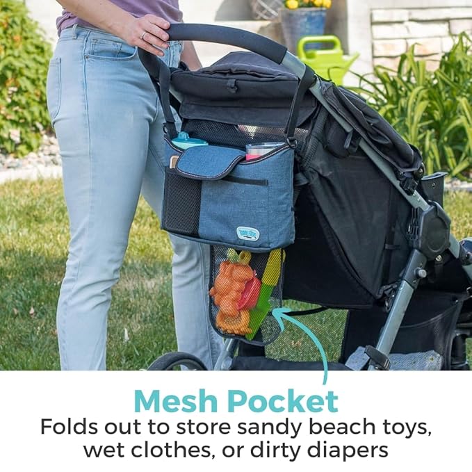 Toddleroo by North States - Baby Stroller Organizer: Universal Stroller Caddy with Cup Holder - Adjustable Storage Attachment for Strollers - Navy