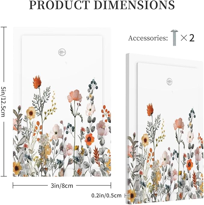 Light Switch Cover Plate Colorful Wildflowers Boho Vintage Floral 1 Gang No Device Blank Electrical Wall Plates Faceplate Decorative Switch Plate For Bed Room Living Room Decor