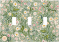 Decorative Switch Plate Cover with Vintage Wildflowers & Daisies on Light Green Background Design 3 Gang Artistic Wall Plate Unique Triple Toggle Light Switch Covers