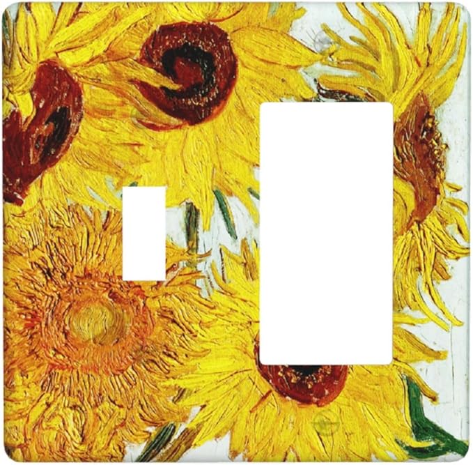 Rustic Sunflower Oil Painting Vintage Flowers Outlet Covers 1 Toggle 1 Rocker Combination Decorative Wall Plate Electrical Switch Plates Light Switch Cover Plate for Bed Room Living Room Decor
