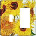 Rustic Sunflower Oil Painting Vintage Flowers Outlet Covers 1 Toggle 1 Rocker Combination Decorative Wall Plate Electrical Switch Plates Light Switch Cover Plate for Bed Room Living Room Decor
