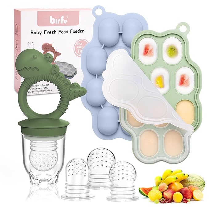 Baby Breastmilk Popsicle Molds & Fruit Feeder Pacifier, Silicone Baby Food Freezer Tray Storage Containers for Infant Teething Self Feeding