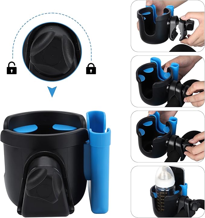 Accmor Stroller Cup Holder with Phone Holder, Bike Cup Holder, Universal Cup Holder for Uppababy Nuna Doona Strollers, 2-in-1 Cup Phone Holder for Stroller Bike Accessory