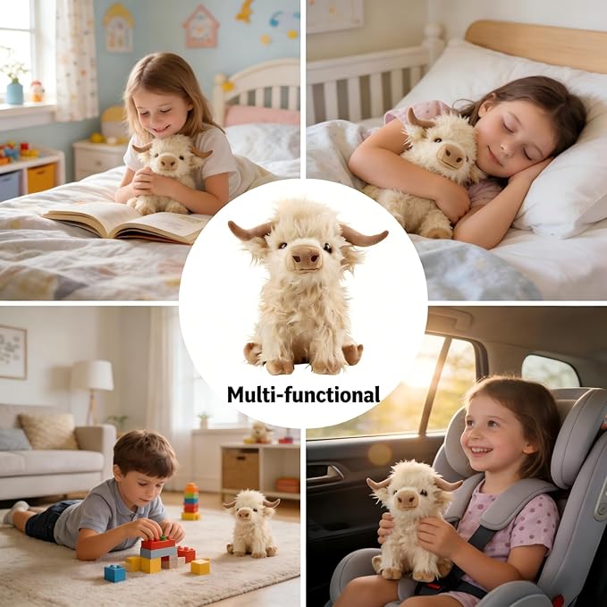 OROZCOR Microwavable Highland Cow Stuffed Animal, Weighted Highland Cow Plush Toys, Cute Weighted Stuffed Animals Gifts for Adult Kids Girls Boys (Microwavable White)