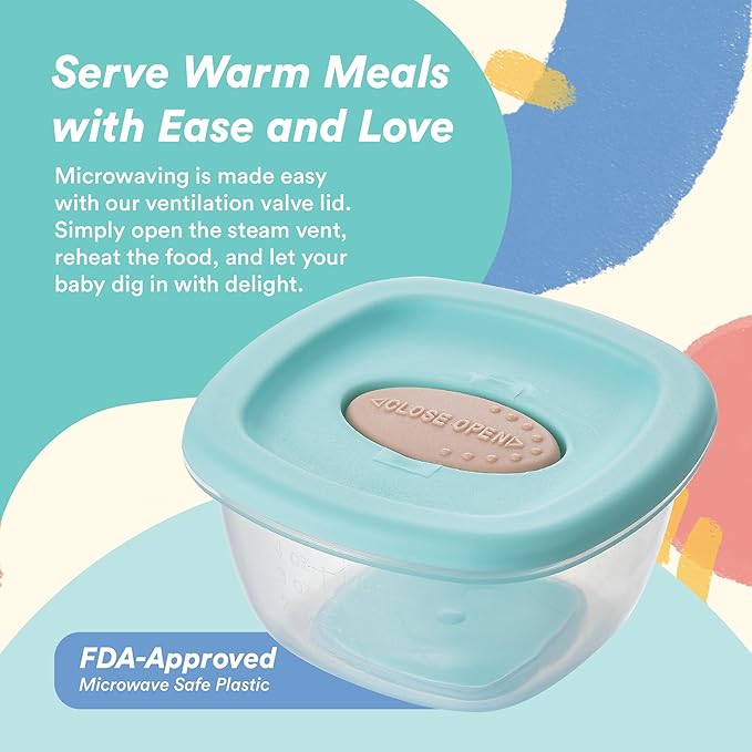 Liname Silicone Baby Food Containers (6 Pack) - Baby Food Storage Containers with Ventilation Valve for Reheating & Rubber Bottom for Easy Frozen Food Release - Baby Led Weaning & Feeding Essentials