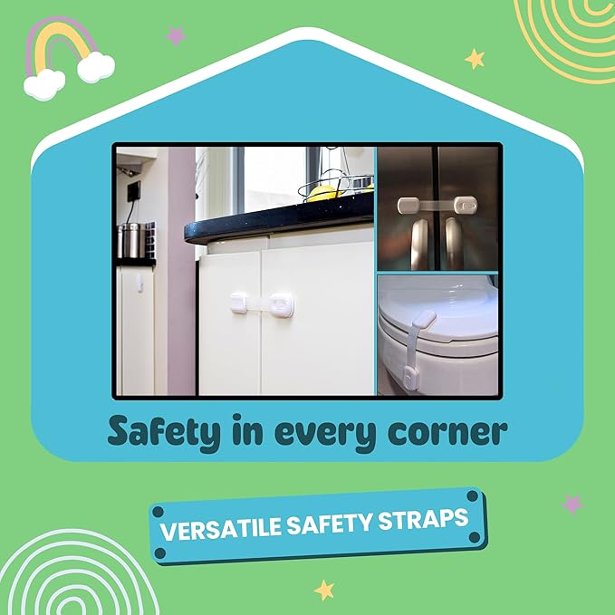 Booboo® (6 Pack) Premium Child Safety Cupboard Door Strap Locks | Baby Proof Your Cabinets with No Trapped Fingers | Extra Easy Installation, No Tools Needed