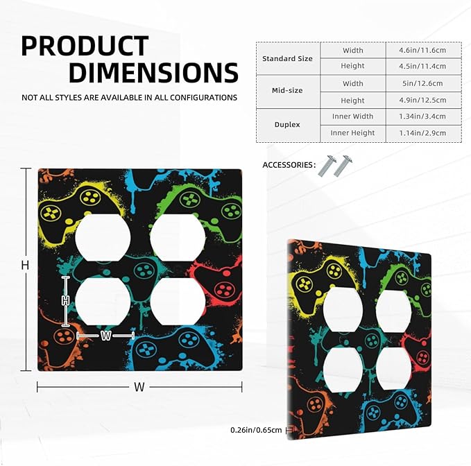 Gaming Hippie Gamer Modern Gamepad Colorful Graffiti Outlet Covers 2 Gang Double Duplex Decorative Light Switch Covers Electrical Wallplates Socket Faceplate for Kids Room Nursery Decor