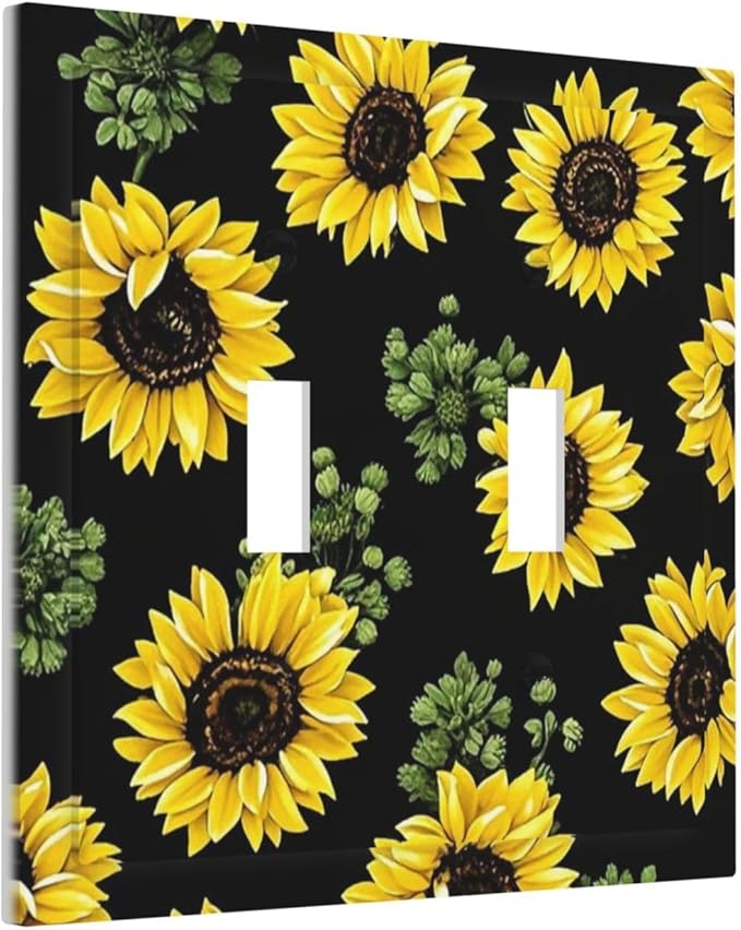 Decorative Switch Plates Floral Sunflower Plants Flowers 2 Gang Double Toggle Outlet Light Switch Cover Wall Plate Electrical Faceplate For Bed Room Farmhouse Decor