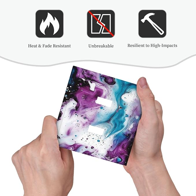Decorative Switch Plates Purple Blue Swirl Marble Tiles 2 Gang Double Toggle Outlet Light Switch Cover Wall Plate Electrical Faceplate For Bed Room Living Room Decor