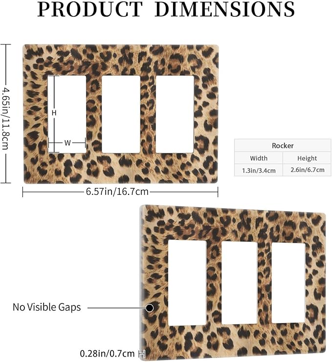 Classic Leopard Cheetah 3 Gang Triple Rocker/Decor Light Switch Wall Plate Cover Decorative Electrical Faceplate For Girls Boys Home Bedroom Decorate Large Size 6.57" x 4.65