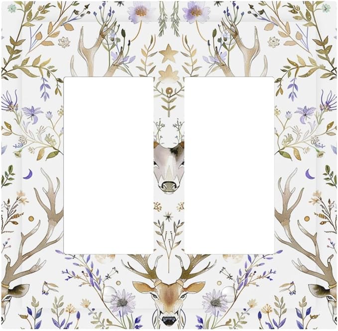 Decorative Outlet Covers Gothic Retro Floral Damask Elk Wild Flower 2 Gang Double Gfci Rocker Electrical Wall Panels Light Switch Cover Plate For Bed Room Living Room Decor