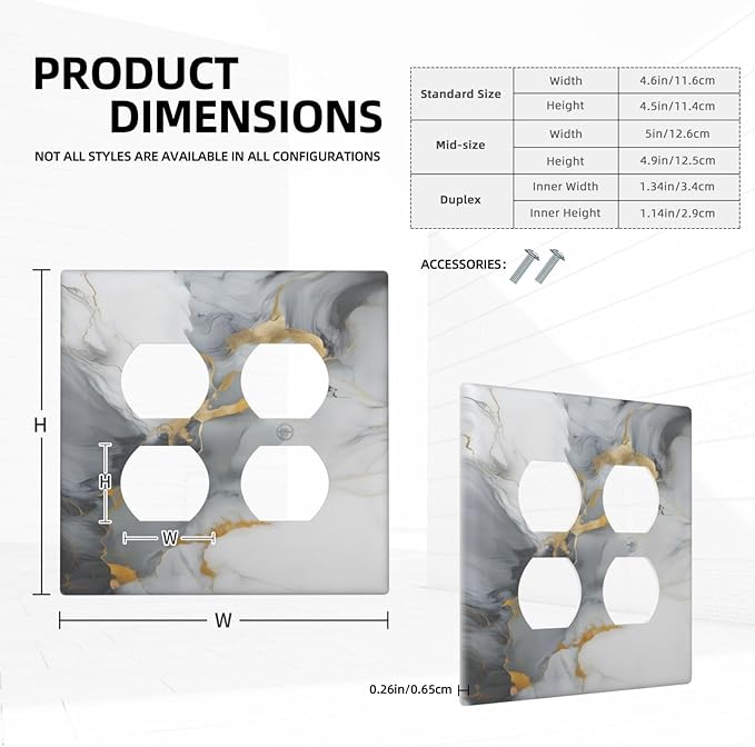 Gold Marble Grey Art Abstract Luxury Print Outlet Covers 2 Gang Double Duplex Decorative Light Switch Covers Electrical Wallplates Socket Faceplate for Kitchen Bathroom Decor