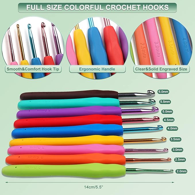 Aeelike Crochet Kits for Beginners with Yarn, Learn to Crochet Set Included Crochet Hooks Supplies DIY Tools,Crocheting Kit for Adults Kids with Portable Green Leaves Bag