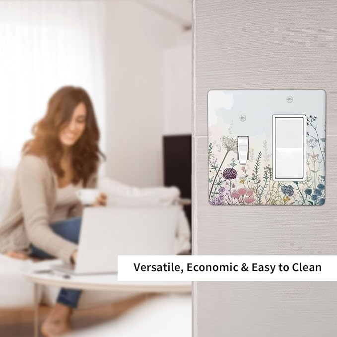 Colorful Wildflower Watercolor Dandelion Floral Outlet Covers 1 Toggle 1 Rocker Combination Decorative Wall Plate Electrical Switch Plates Light Switch Cover Plate For Cabin Home Decor