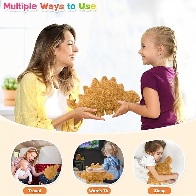 Andywoo Dino Chicken Plush Nuggets Pillow for Funny Birthday Gifts, Cute Funny Stuffed Animals Toy for Boy and Girl, Dinosaur Gifts for Kids Teens and Adults (Kentrosaurus, Small)