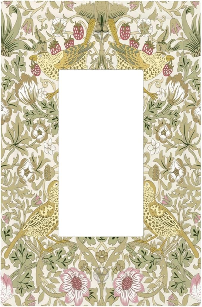 William Morris Vintage Strawberry Bird Botanical Decorative Outlet Covers 1 Gang Single Rocker Light Switch Cover Plate Wall Plates GFCI Faceplate for Farmhouse Home Decor